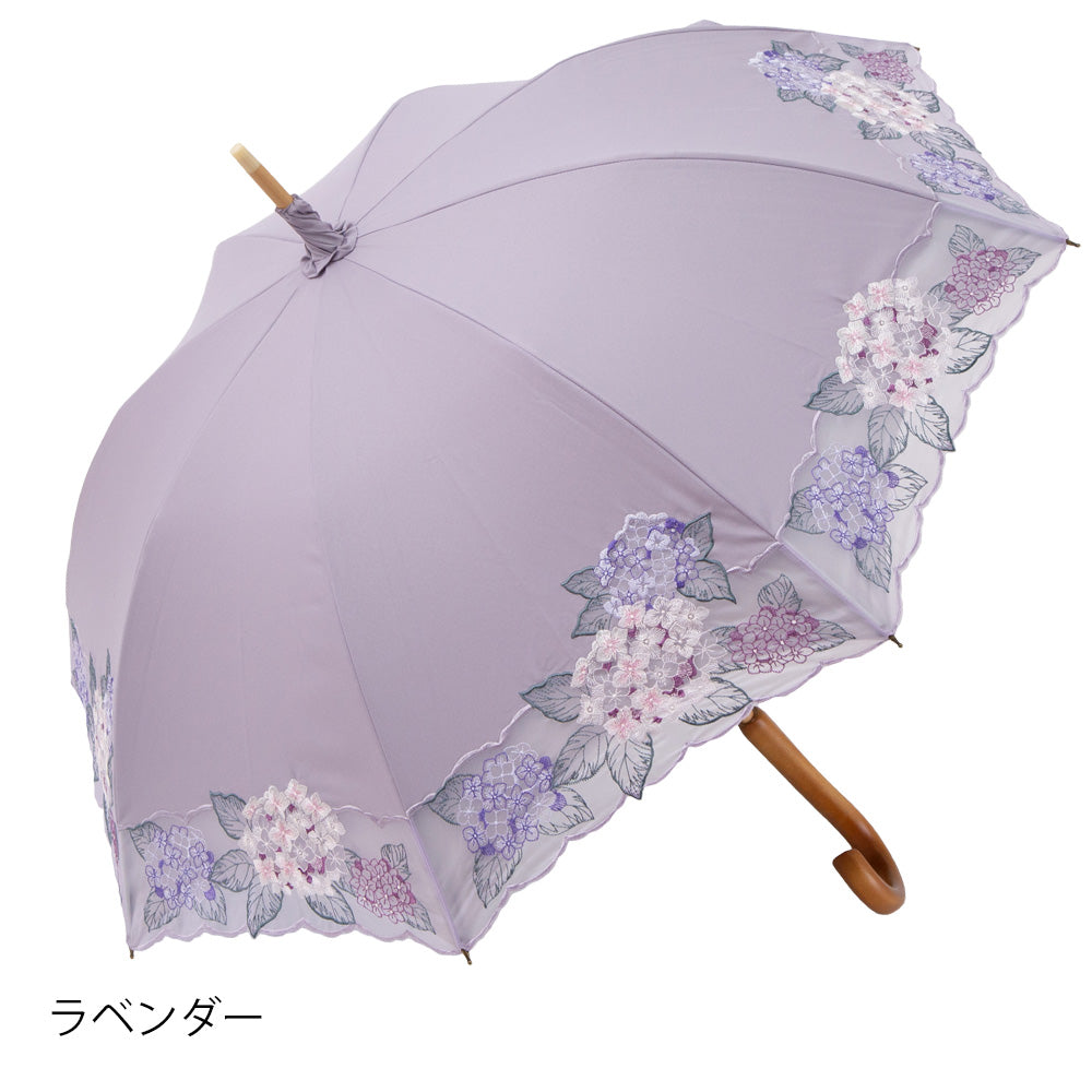 紫陽花オーガンジー カットワーク刺繍かわず張り 晴雨兼用長日傘