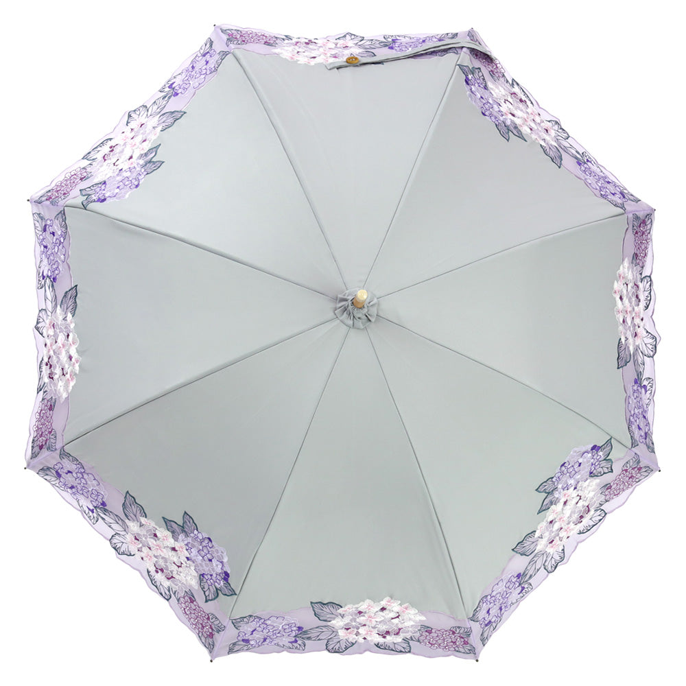 紫陽花オーガンジー カットワーク刺繍かわず張り 晴雨兼用長日傘