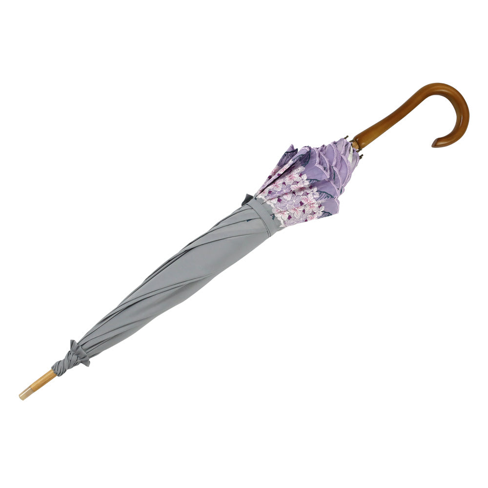 紫陽花オーガンジー カットワーク刺繍かわず張り 晴雨兼用長日傘