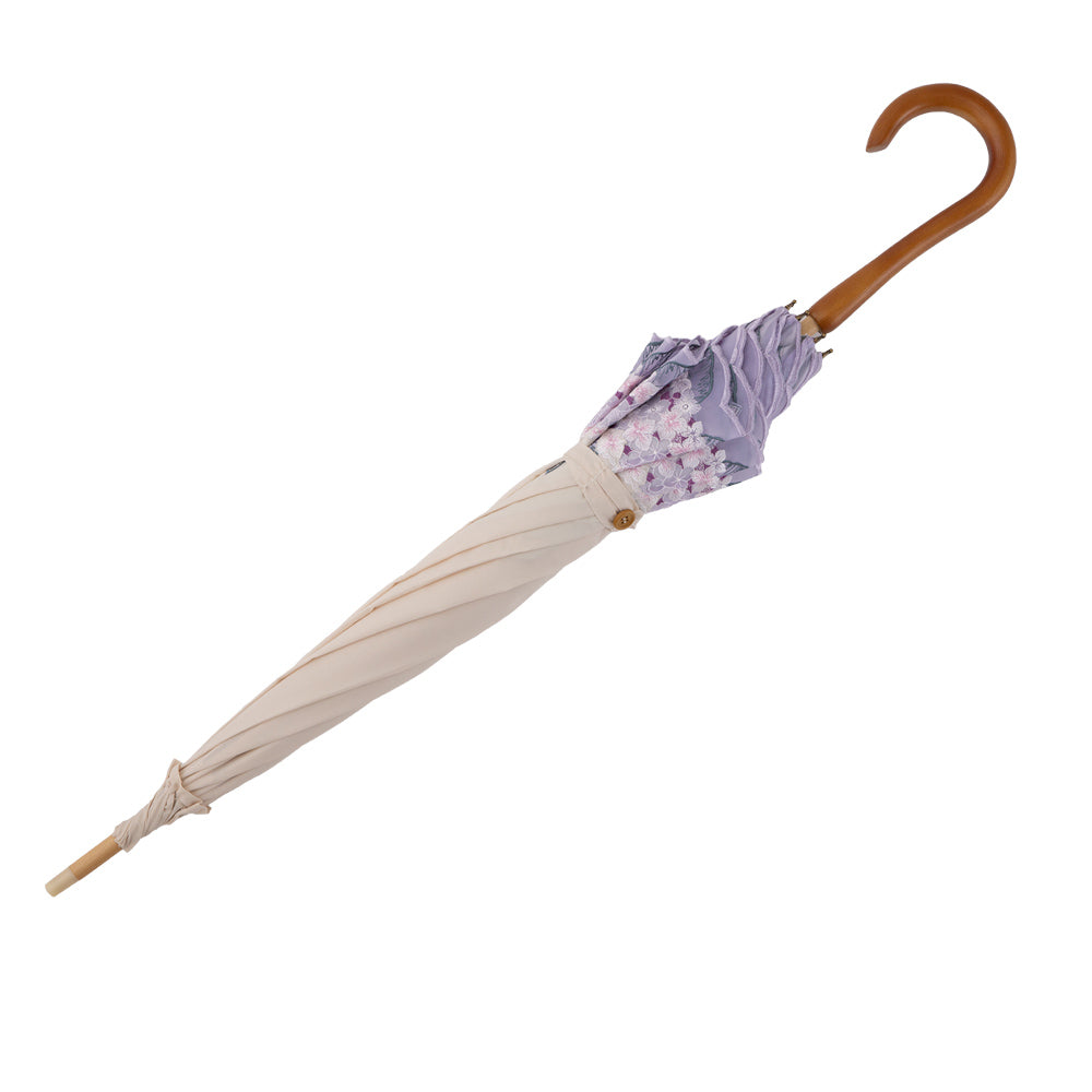 紫陽花オーガンジー カットワーク刺繍かわず張り 晴雨兼用長日傘