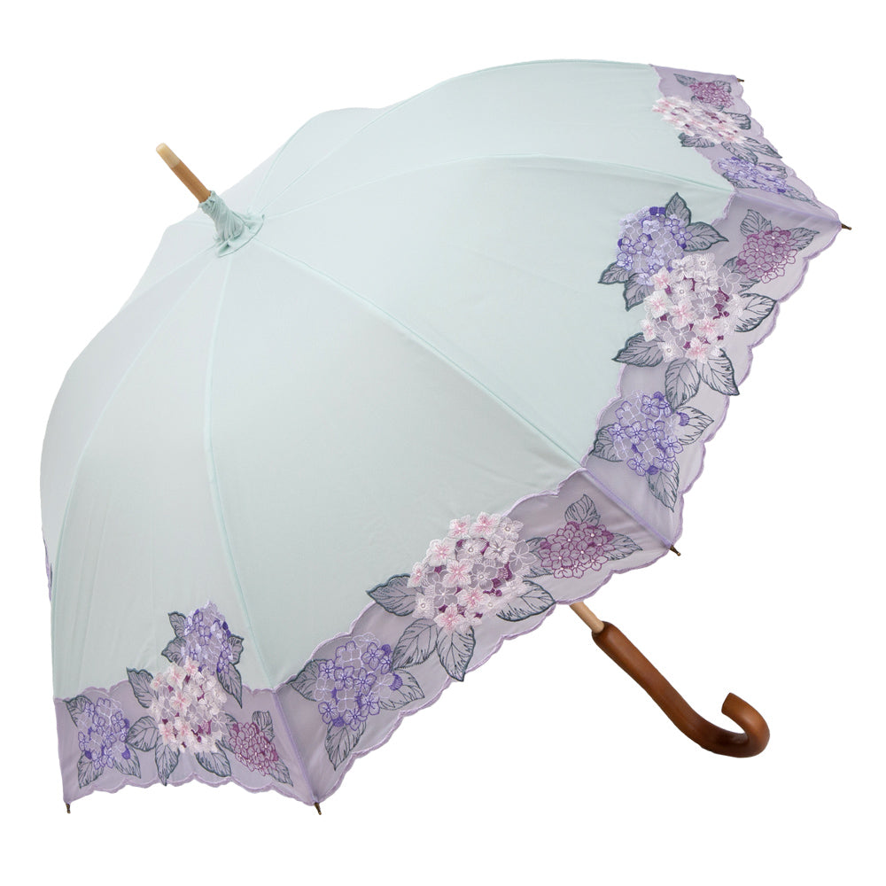 紫陽花オーガンジー カットワーク刺繍かわず張り 晴雨兼用長日傘