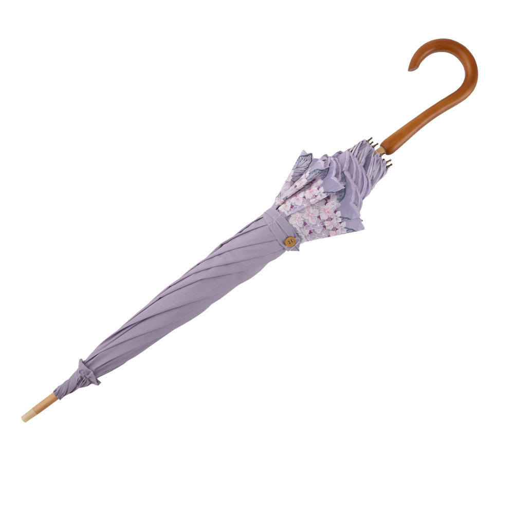 紫陽花オーガンジー カットワーク刺繍かわず張り 晴雨兼用長日傘