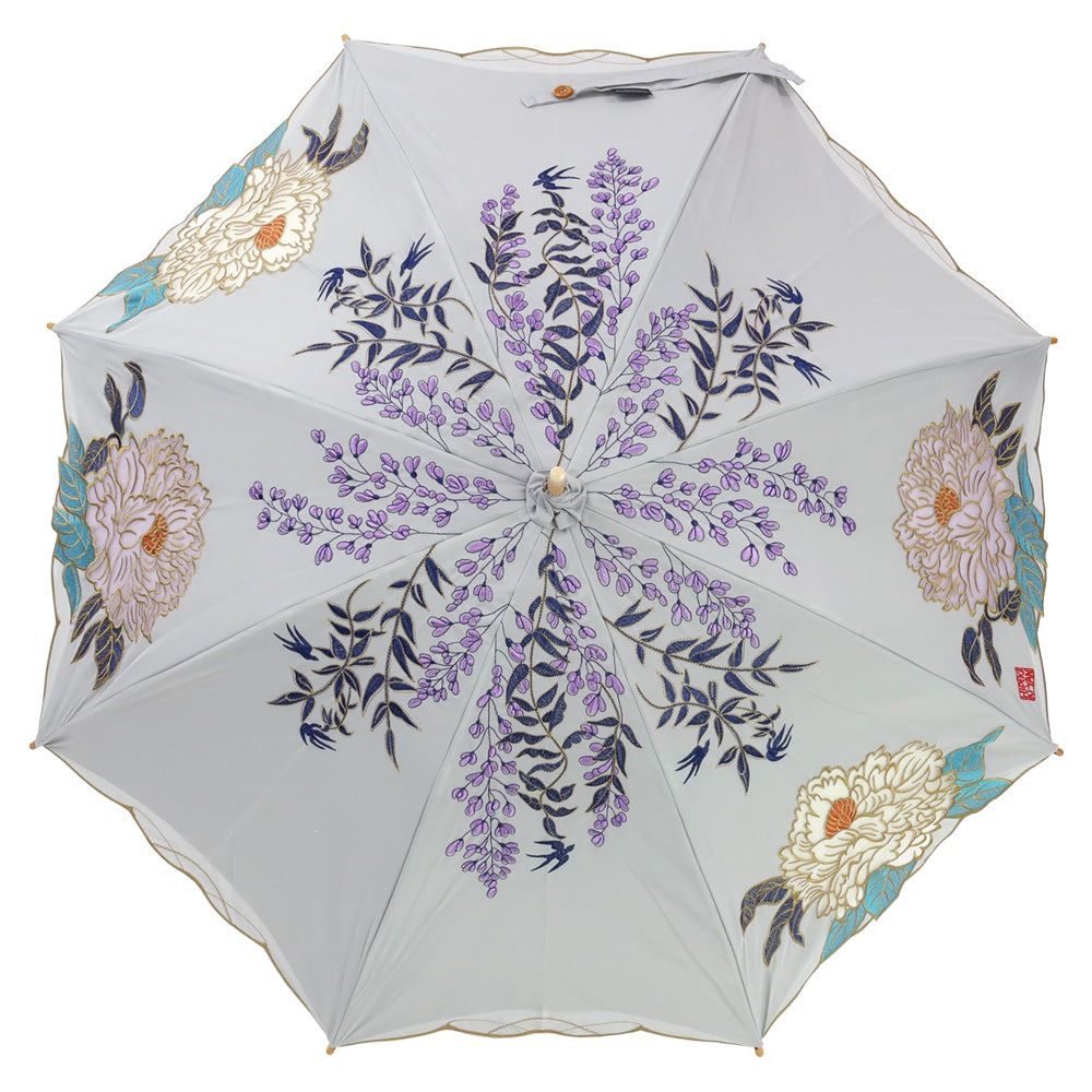 Kiyan蓮花・牡丹オーガンジーカットワーク刺繍  かわず張り長日傘