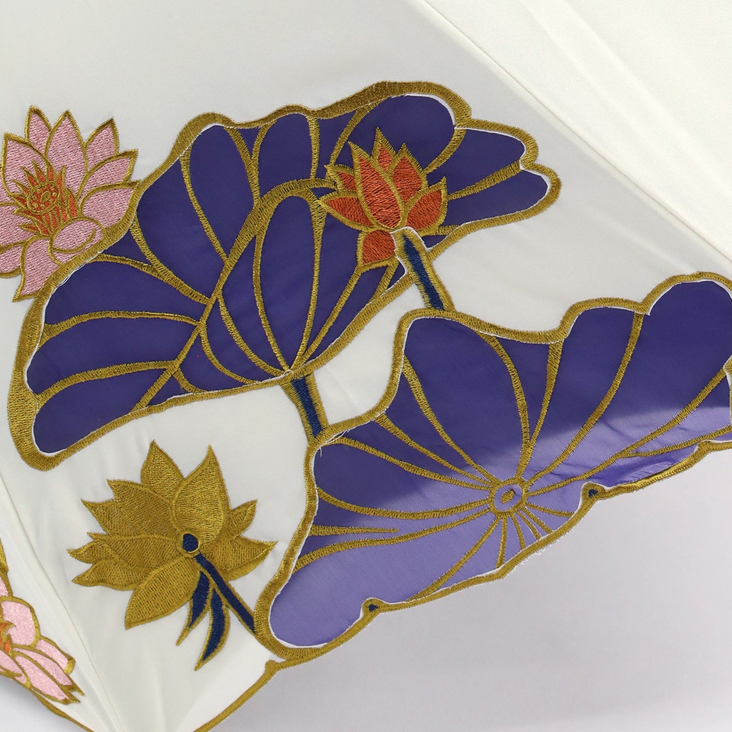 Kiyan蓮花・牡丹オーガンジーカットワーク刺繍  かわず張り長日傘