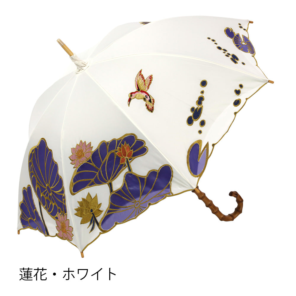 Kiyan蓮花・牡丹オーガンジーカットワーク刺繍  かわず張り長日傘