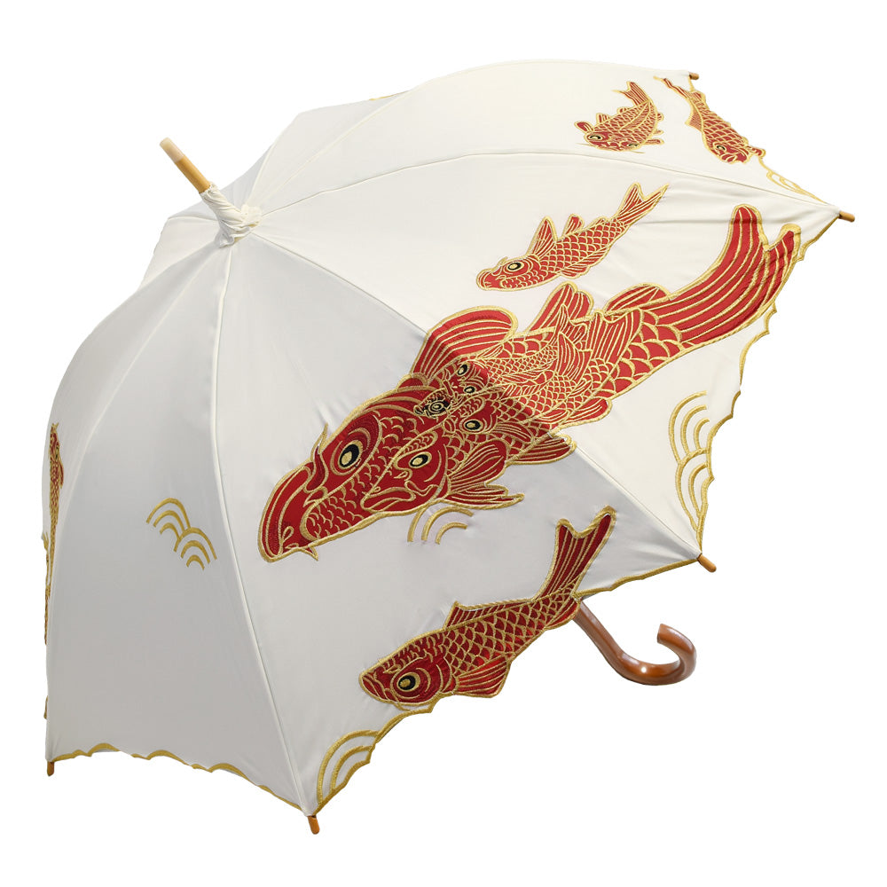 Kiyanカープカットワーク刺繍 かわず張り長日傘