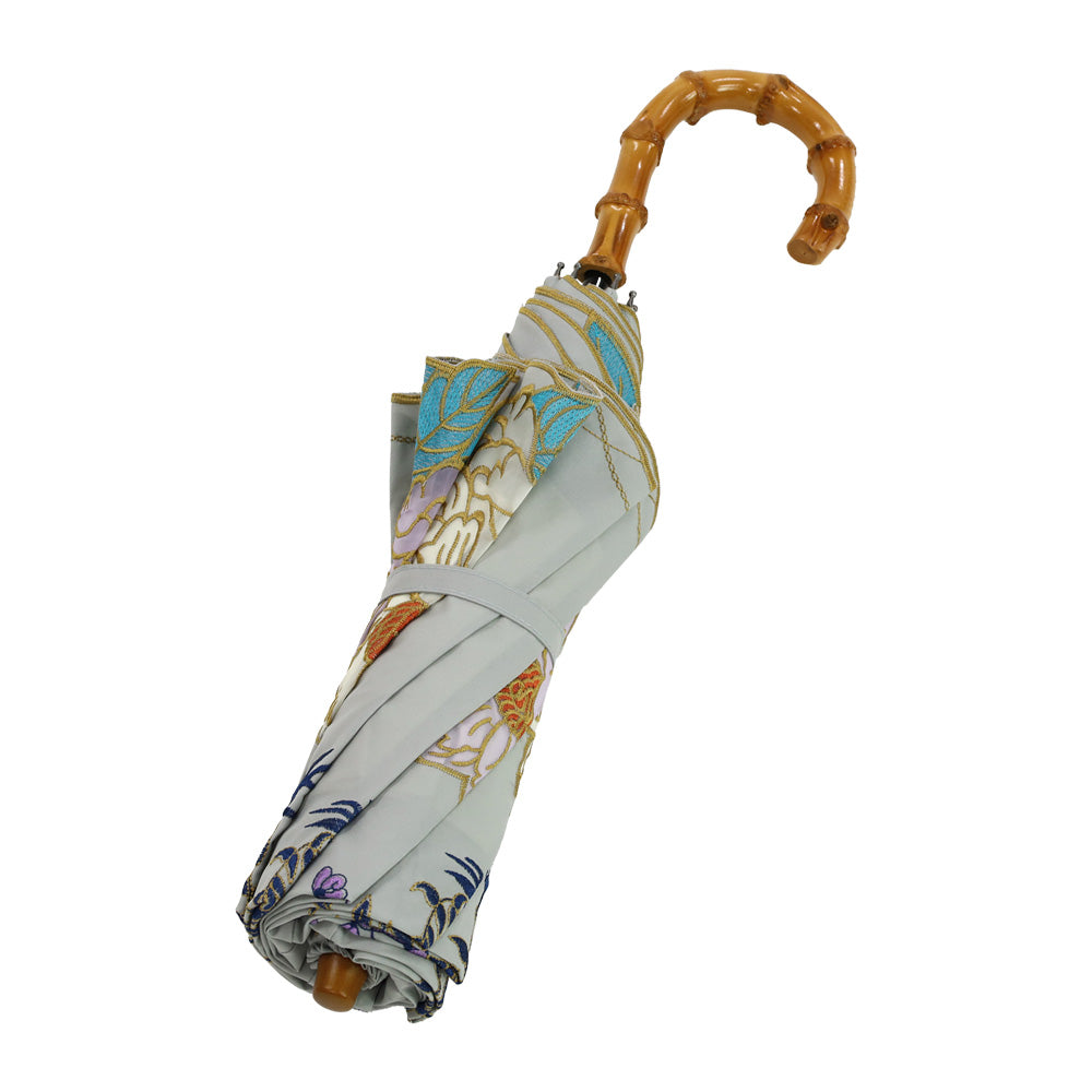 Kiyan蓮花・牡丹オーガンジーカットワーク刺繍  かわず張りショート折日傘