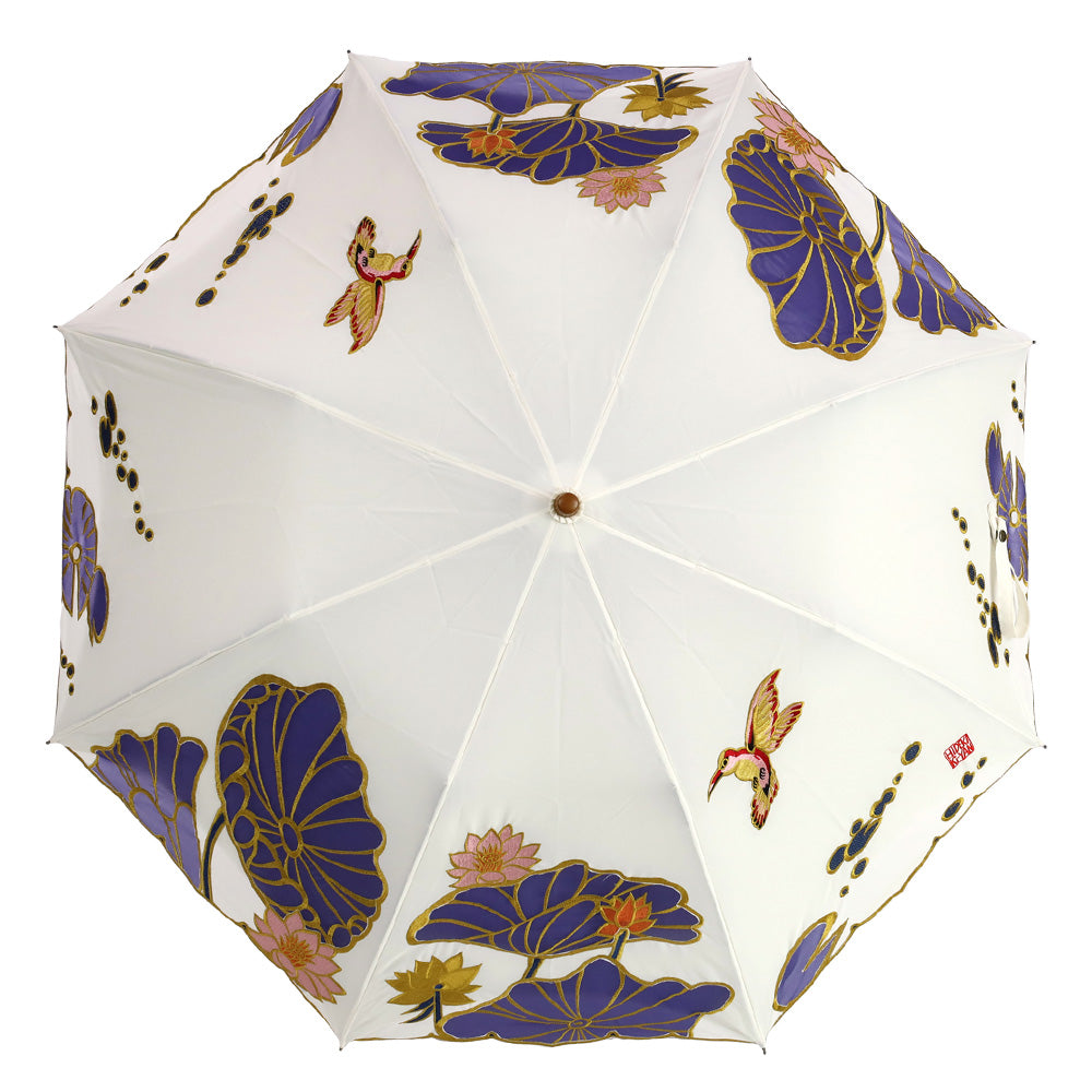 Kiyan蓮花・牡丹オーガンジーカットワーク刺繍  かわず張りショート折日傘