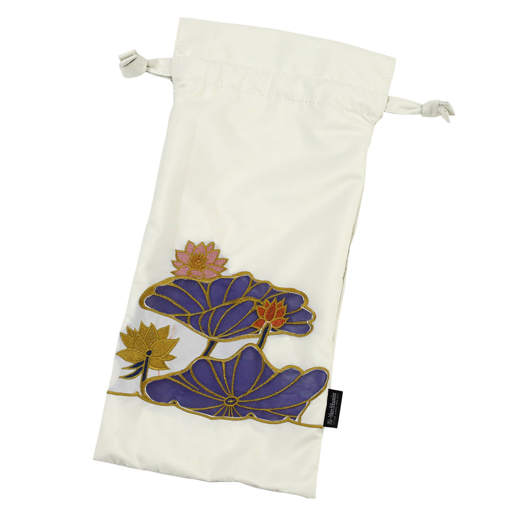 Kiyan蓮花・牡丹オーガンジーカットワーク刺繍  かわず張りショート折日傘