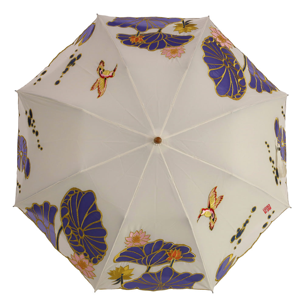 Kiyan蓮花・牡丹オーガンジーカットワーク刺繍  かわず張りショート折日傘