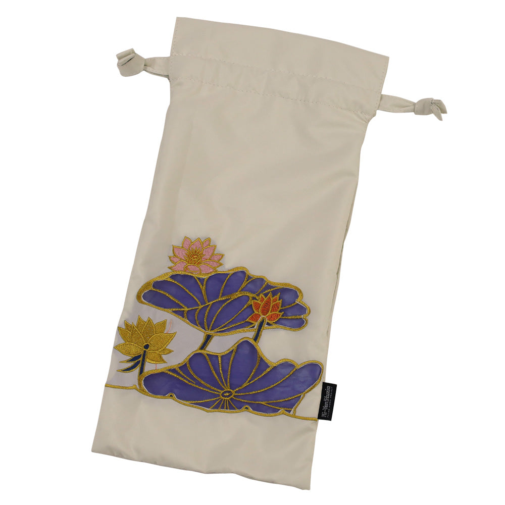 Kiyan蓮花・牡丹オーガンジーカットワーク刺繍  かわず張りショート折日傘