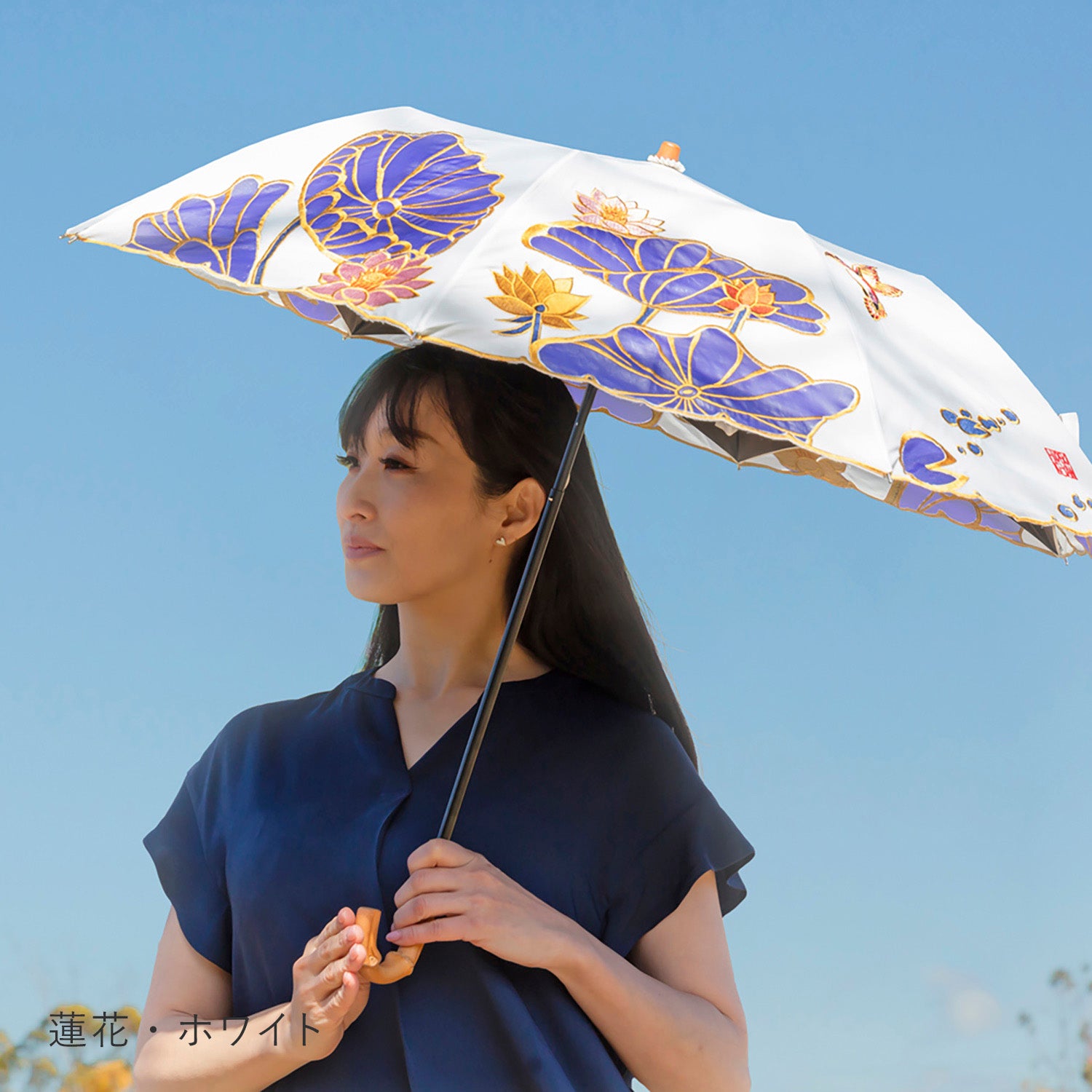 Kiyan蓮花・牡丹オーガンジーカットワーク刺繍  かわず張りショート折日傘