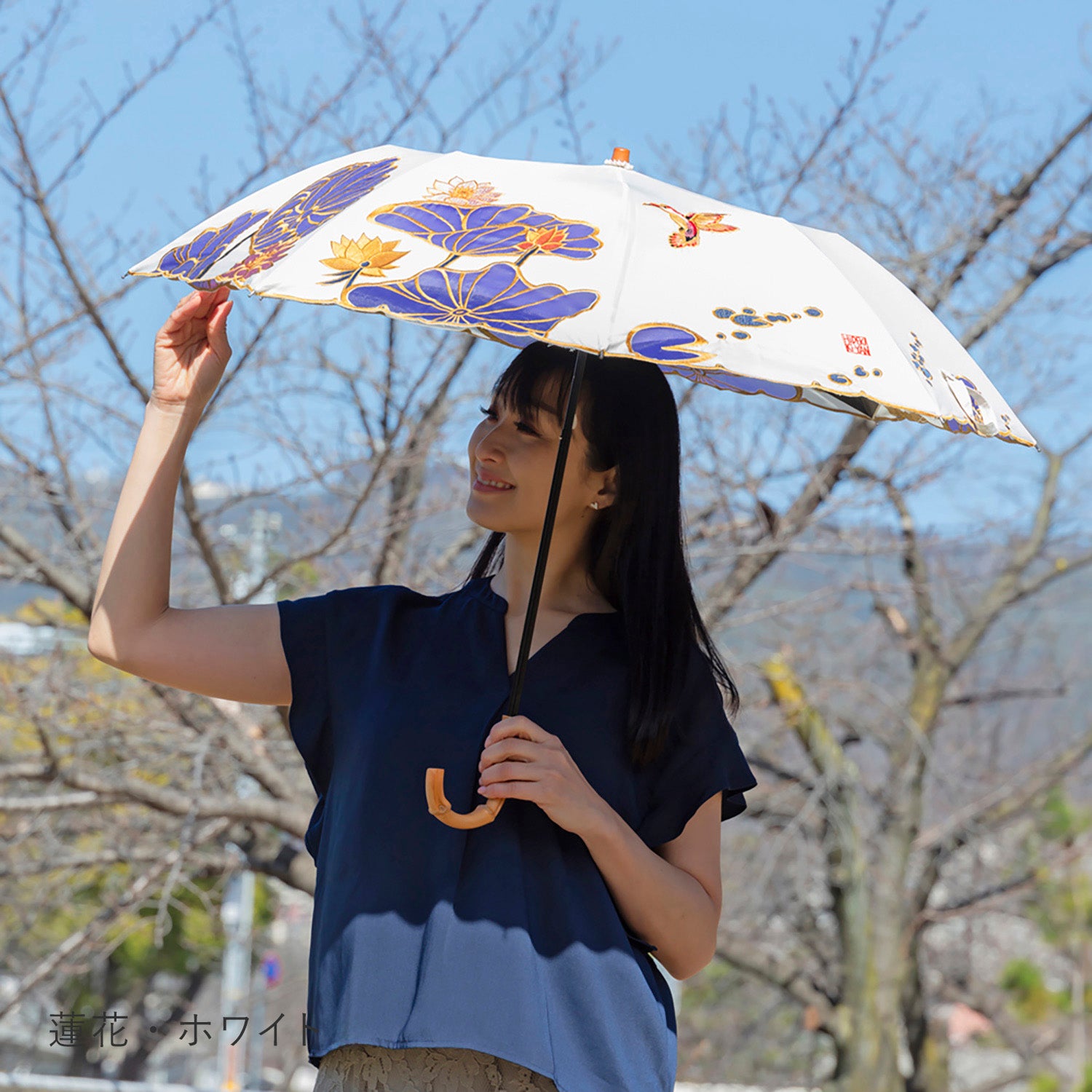 Kiyan蓮花・牡丹オーガンジーカットワーク刺繍  かわず張りショート折日傘