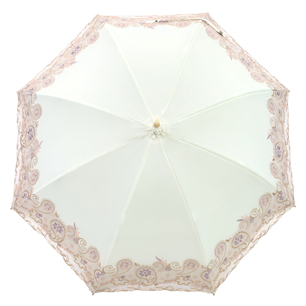 更紗ペーズリーオーガンジー カットワーク刺繍かわず張り 晴雨兼用長日傘