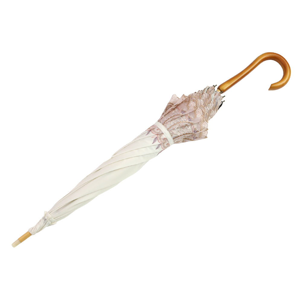 更紗ペーズリーオーガンジー カットワーク刺繍かわず張り 晴雨兼用長日傘