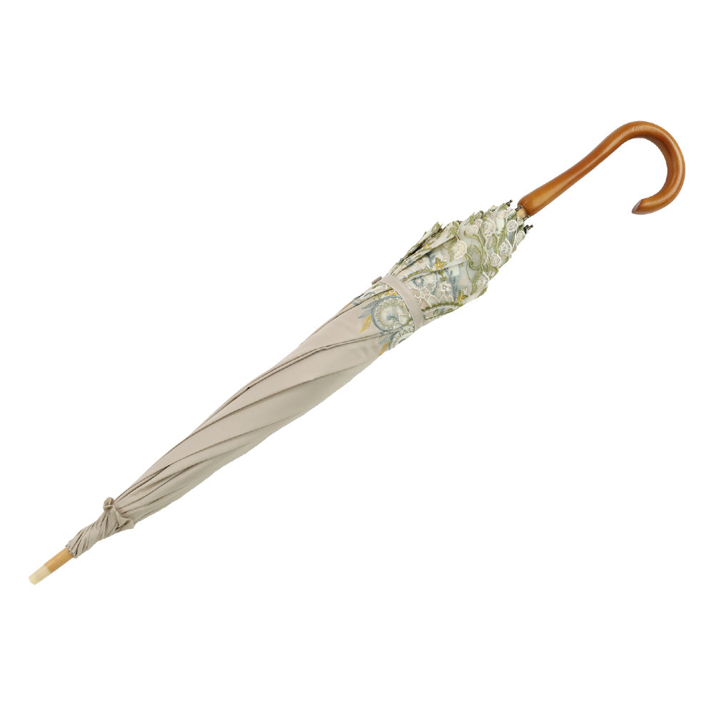 更紗ペーズリーオーガンジー カットワーク刺繍かわず張り 晴雨兼用長日傘