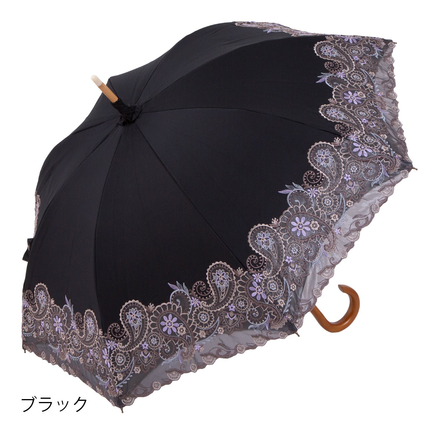 更紗ペーズリーオーガンジー カットワーク刺繍かわず張り 晴雨兼用長日傘