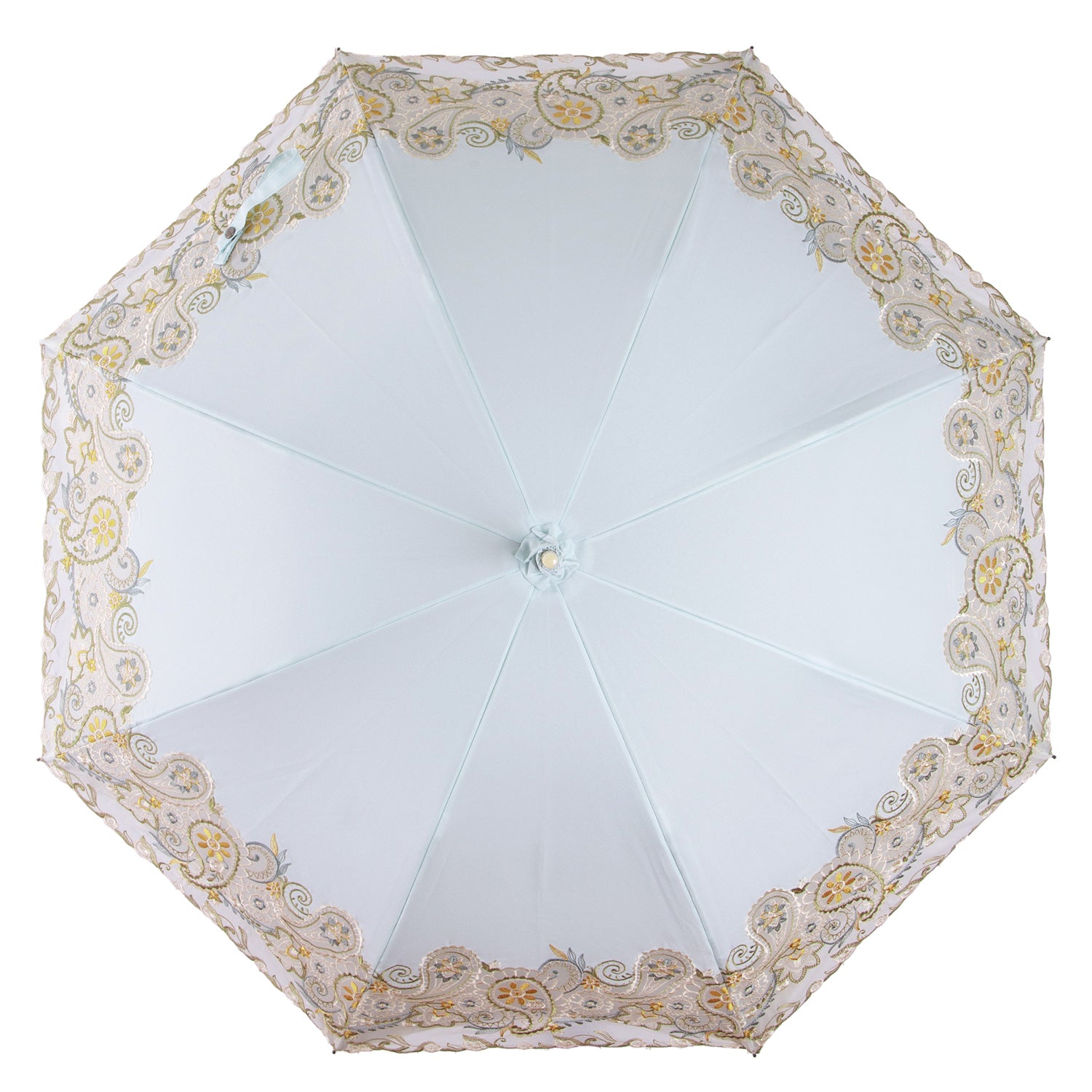 更紗ペーズリーオーガンジー カットワーク刺繍かわず張り 晴雨兼用長日傘