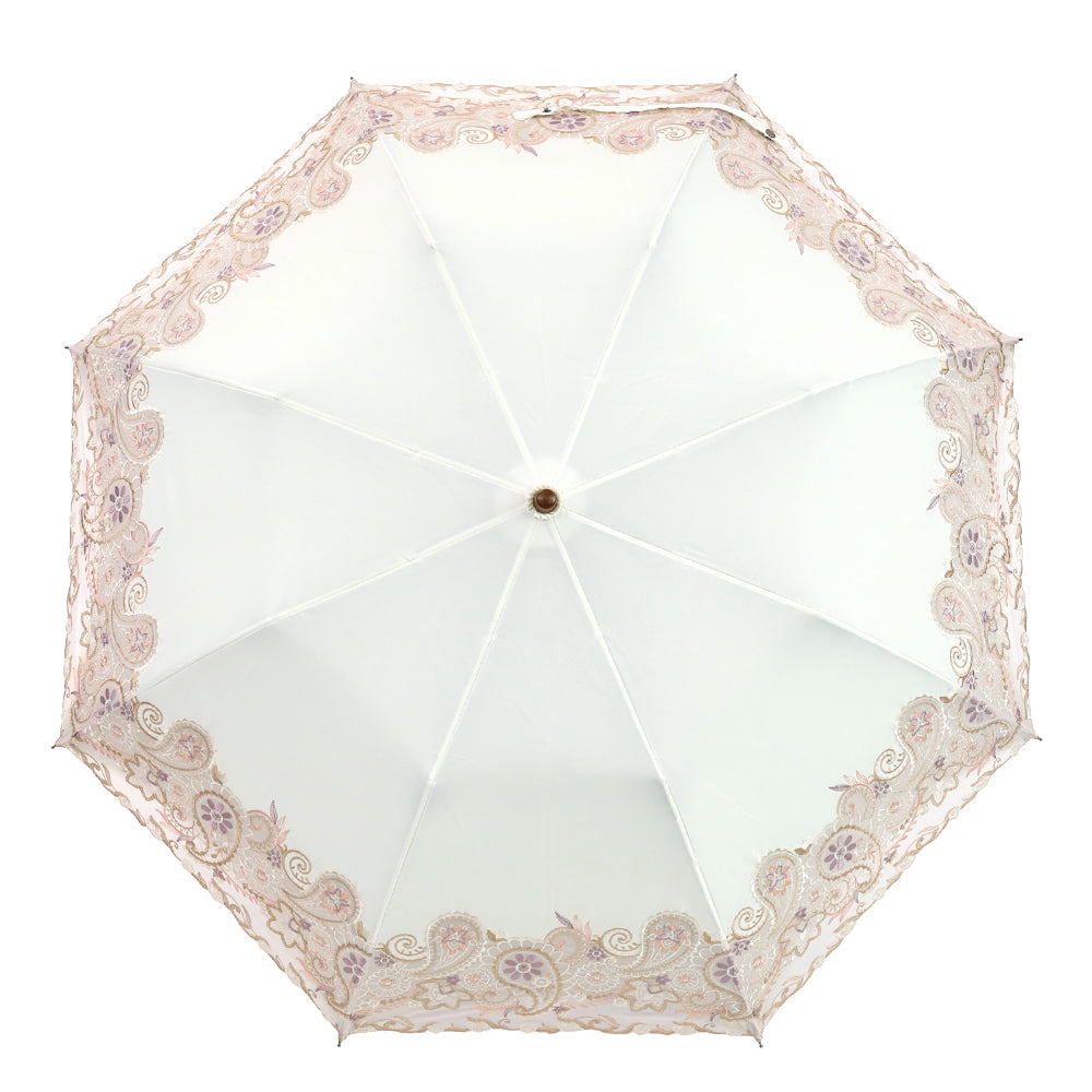 更紗ペーズリーオーガンジー カットワーク刺繍かわず張り 晴雨兼用ショート折日傘