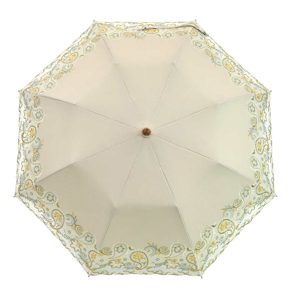 更紗ペーズリーオーガンジー カットワーク刺繍かわず張り 晴雨兼用ショート折日傘