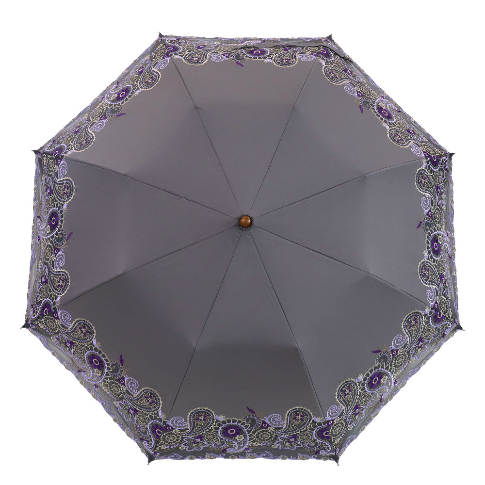 更紗ペーズリーオーガンジー カットワーク刺繍かわず張り 晴雨兼用ショート折日傘