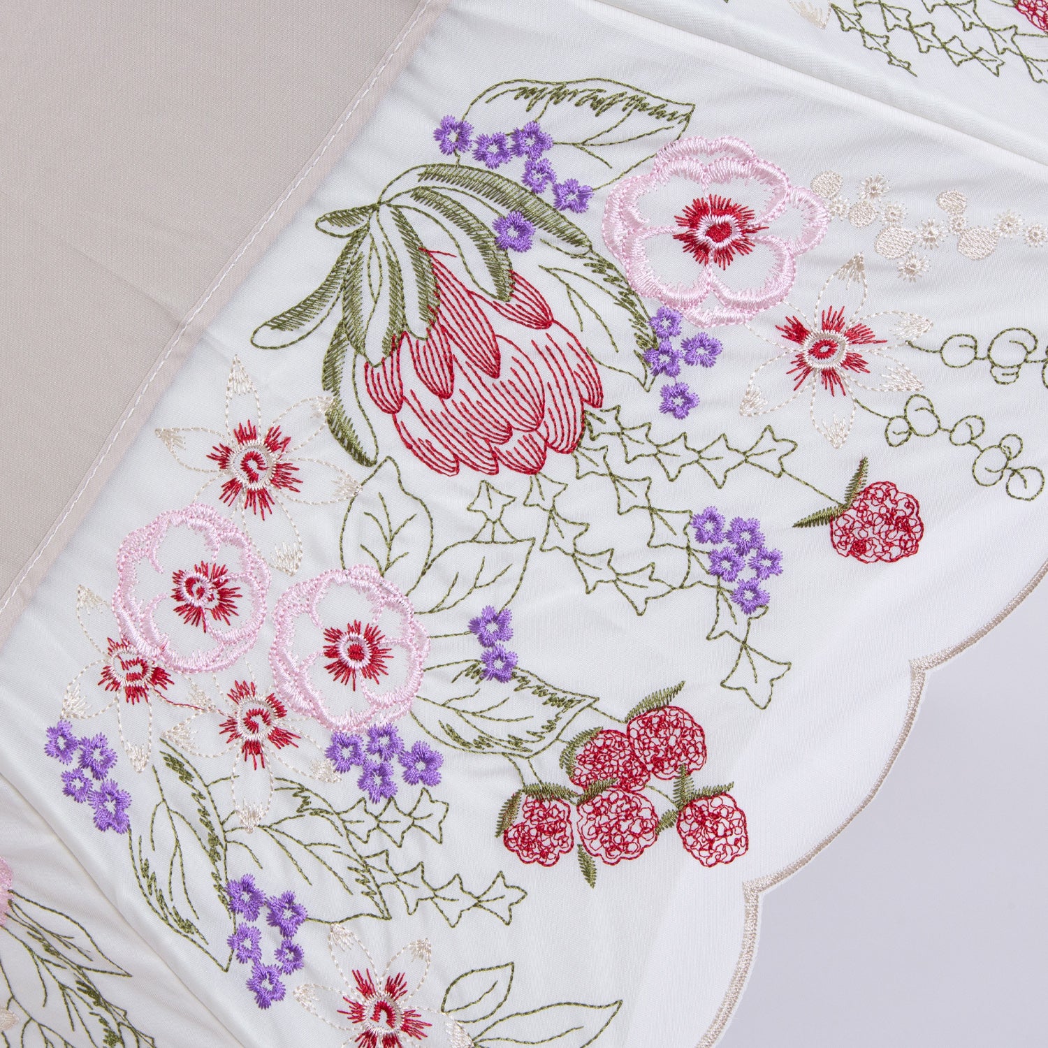 花束みたいな刺繍 かわず張り晴雨兼用長日傘