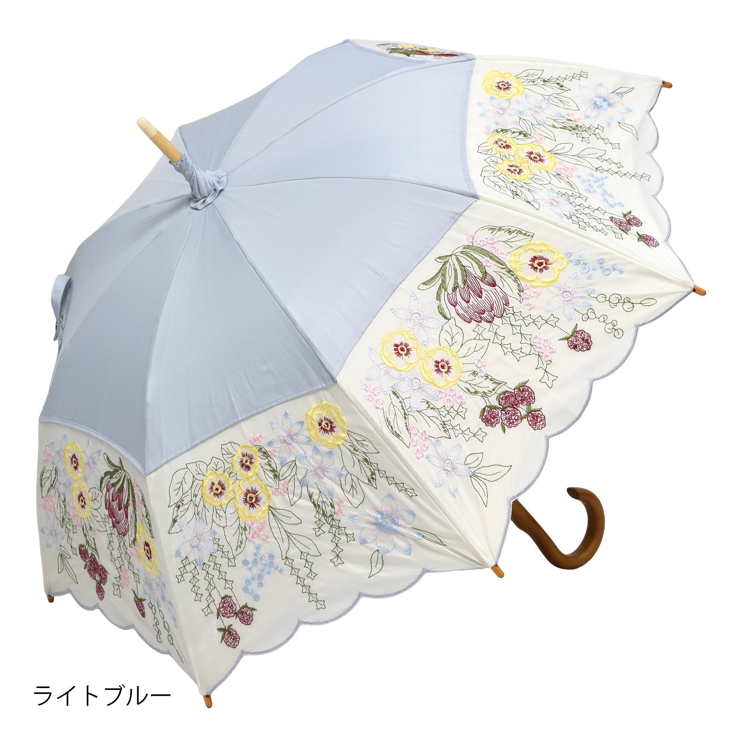 花束みたいな刺繍 かわず張り晴雨兼用長日傘
