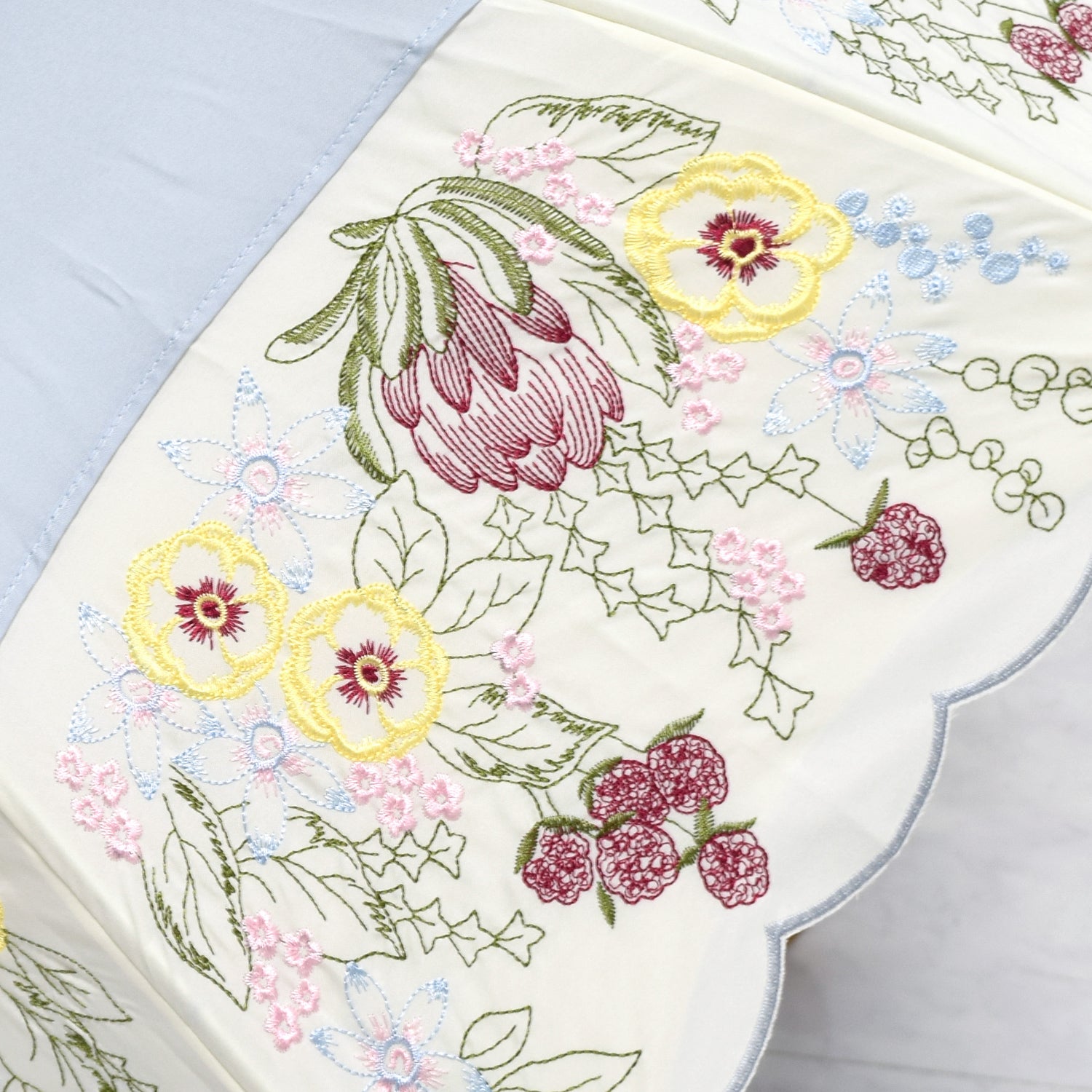 花束みたいな刺繍 かわず張り晴雨兼用長日傘