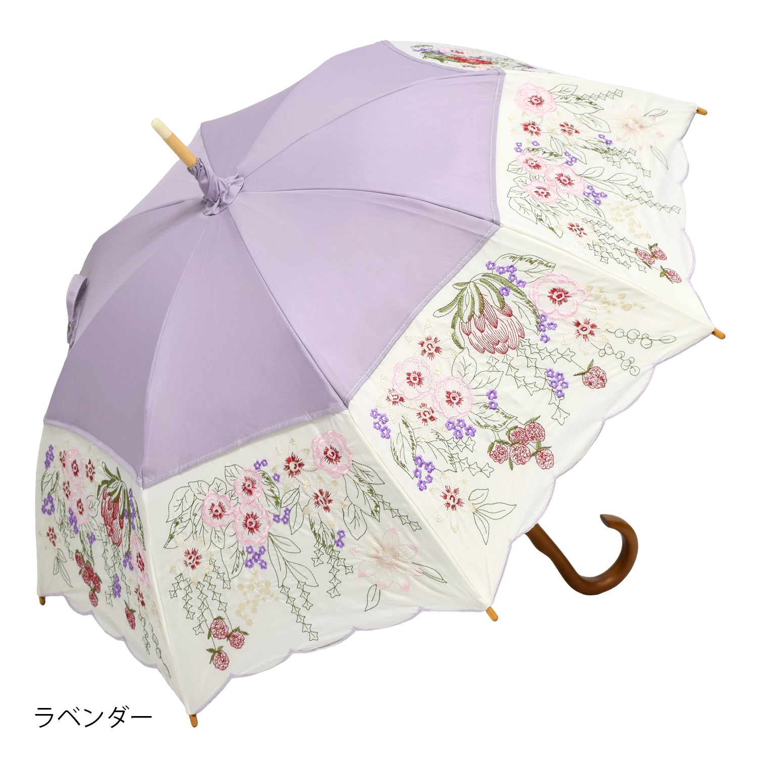 花束みたいな刺繍 かわず張り晴雨兼用長日傘
