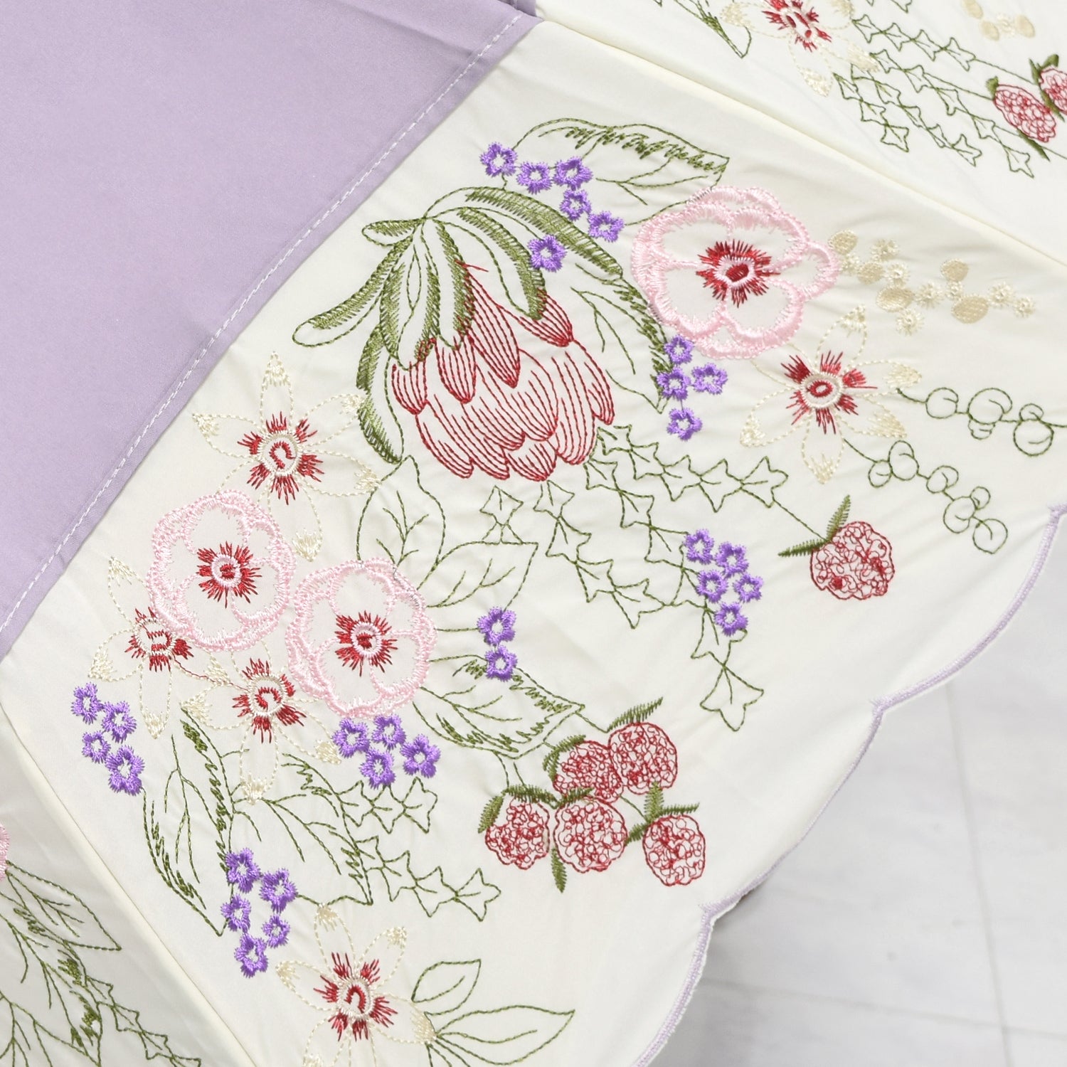 花束みたいな刺繍 かわず張り晴雨兼用長日傘