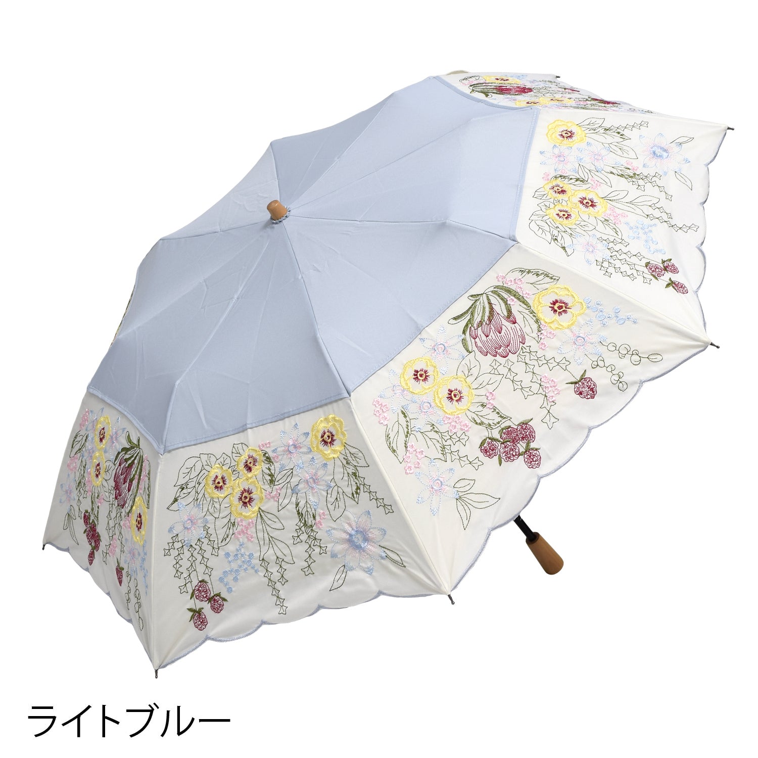 花束みたいな刺繍 かわず張り晴雨兼用ショート折日傘