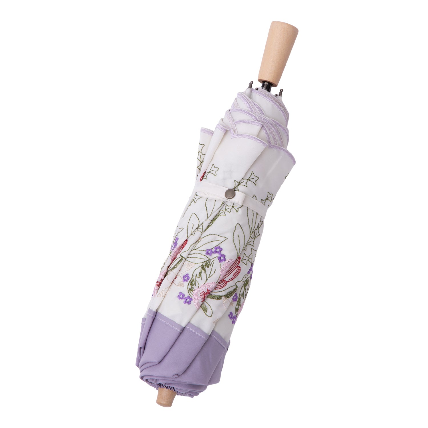 花束みたいな刺繍 かわず張り晴雨兼用ショート折日傘