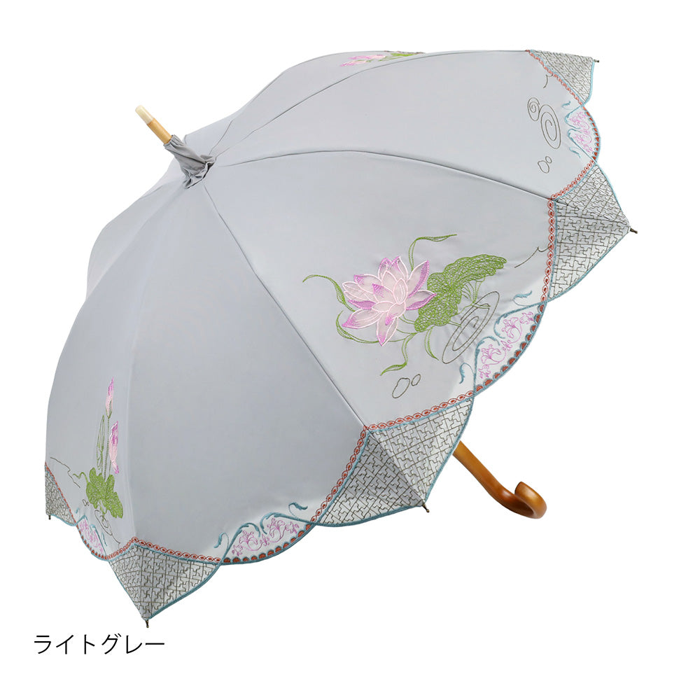 蓮花オーガンジーカットワーク刺繍かわず張り晴雨兼用 長日傘