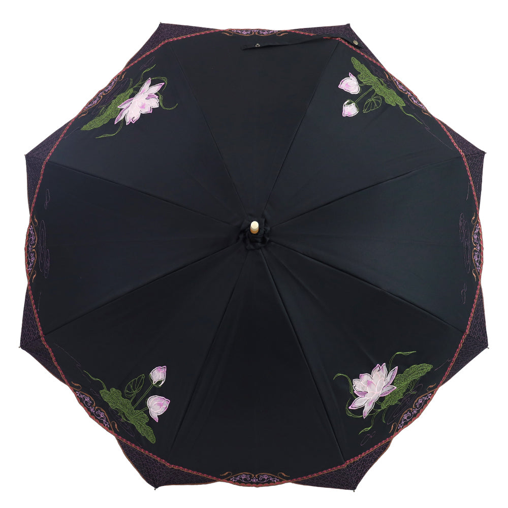 蓮花オーガンジーカットワーク刺繍かわず張り晴雨兼用 長日傘