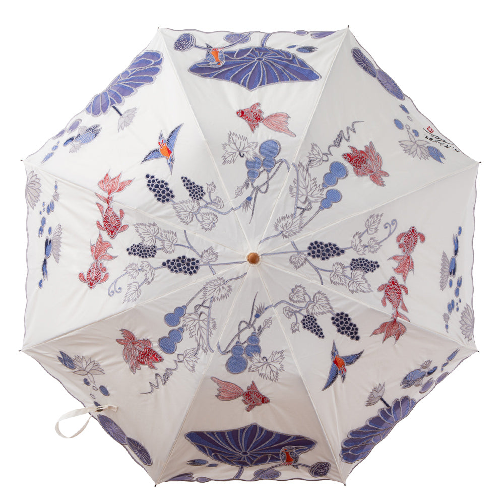 Kiyanサマーウォーターオーガンジーカットワーク刺繍 かわず張り長日傘