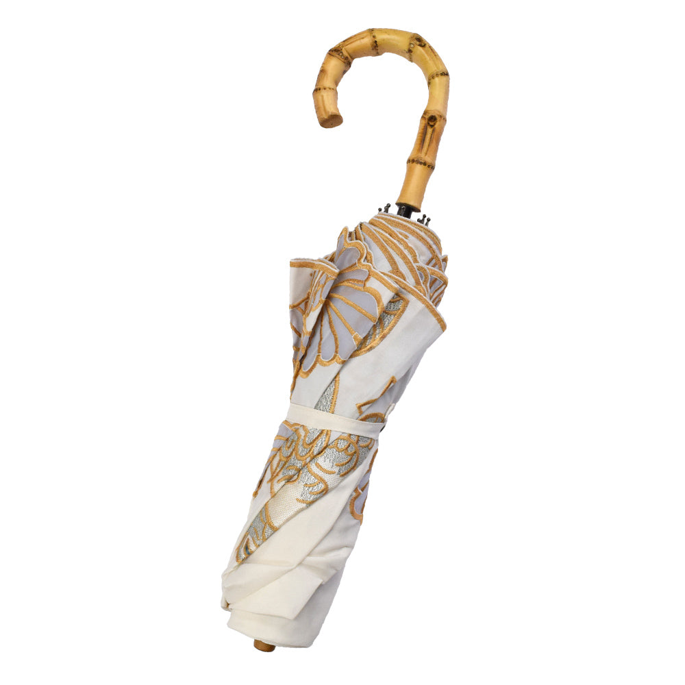 Kiyanホワイトエレファントオーガンジーカットワーク刺繍 かわず張りショート折日傘