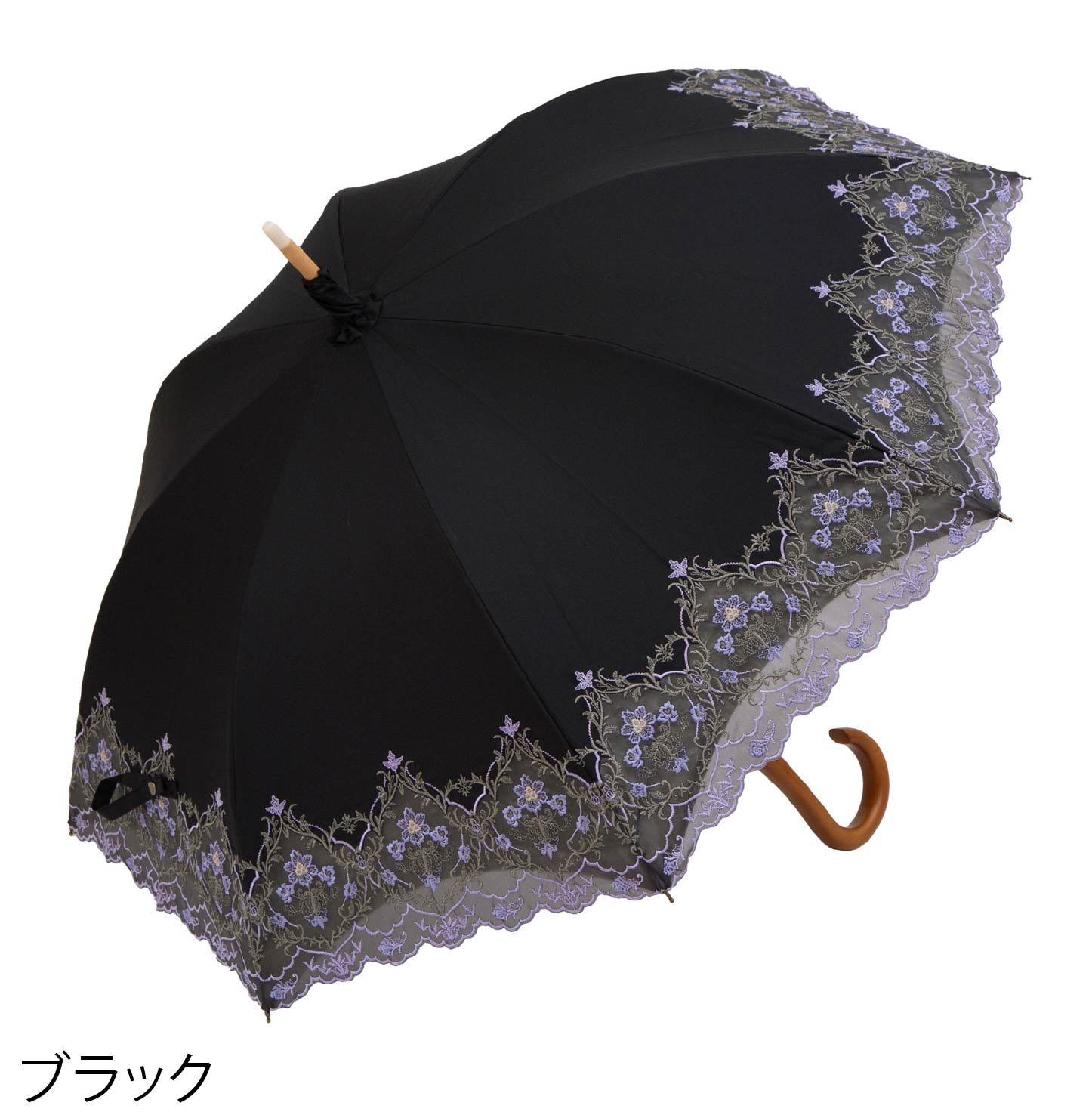 ダマスクオーガンジーカットワーク刺繍かわず張り晴雨兼用長日傘