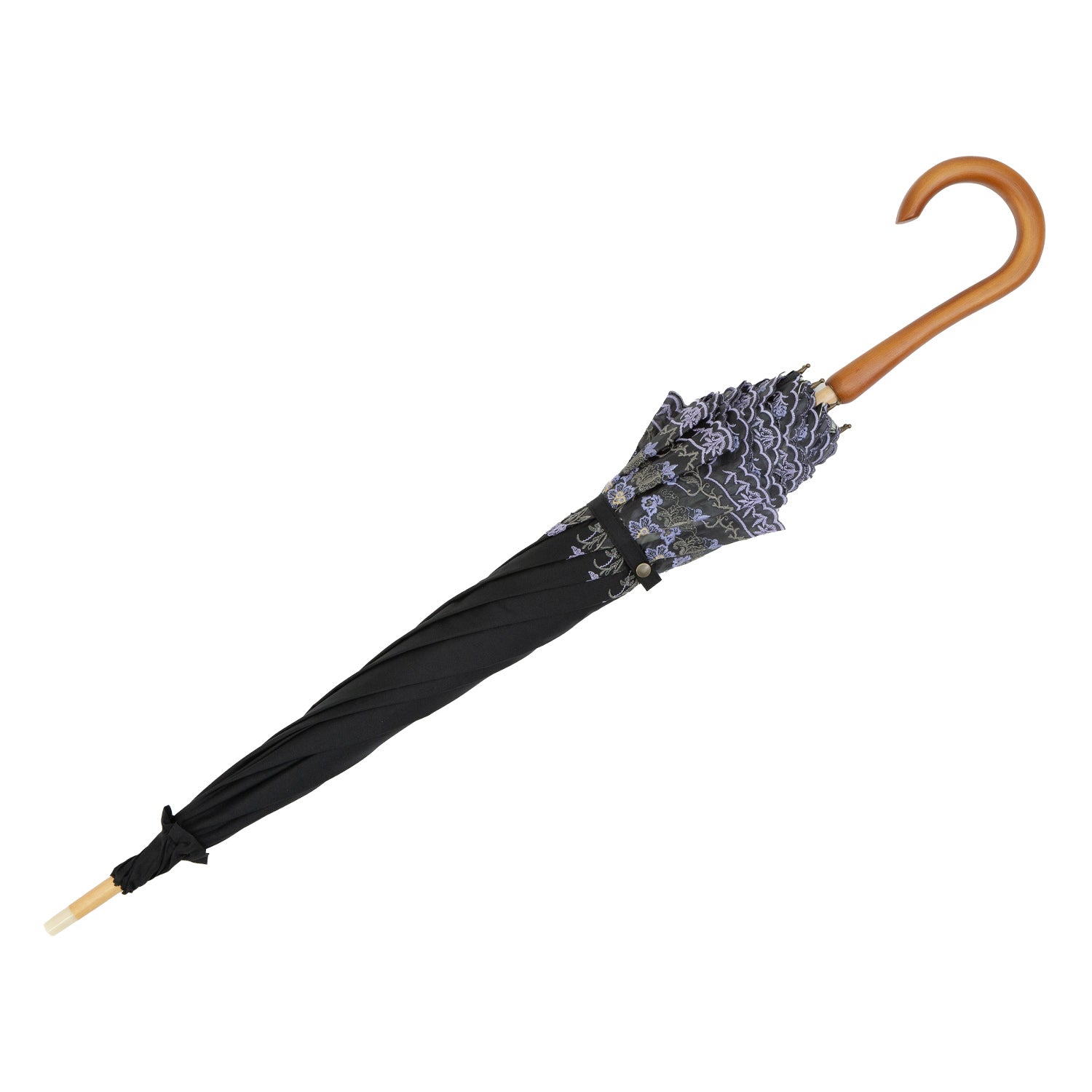 ダマスクオーガンジーカットワーク刺繍かわず張り晴雨兼用長日傘