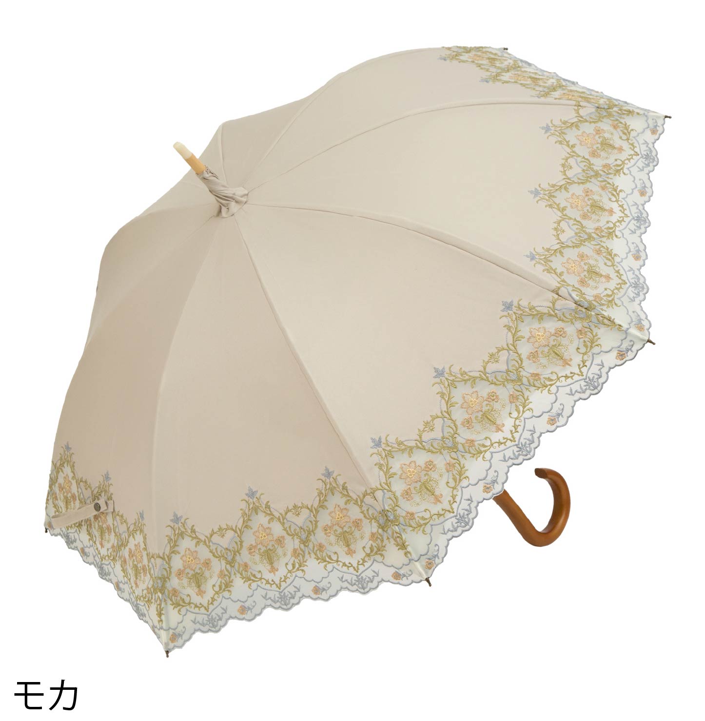 ダマスクオーガンジーカットワーク刺繍かわず張り晴雨兼用長日傘