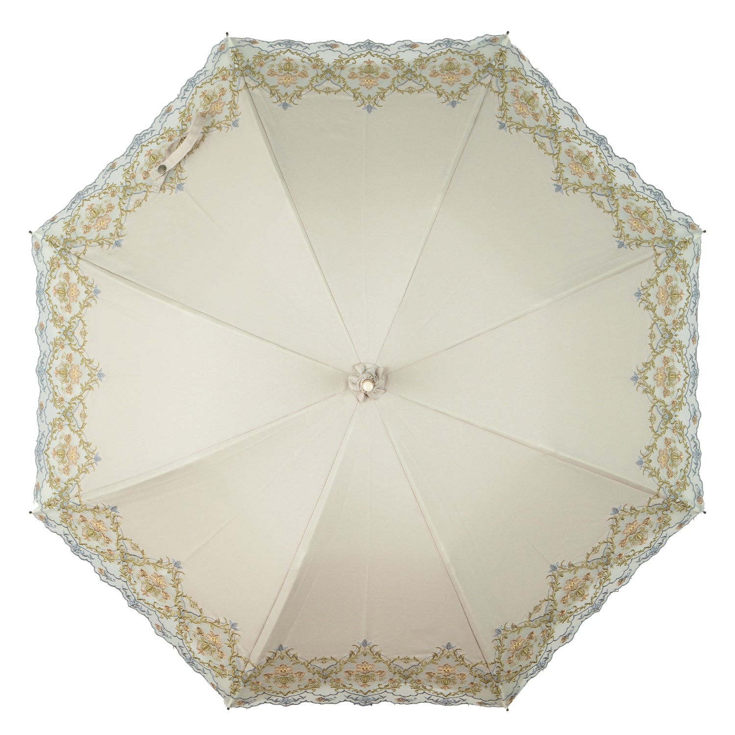ダマスクオーガンジーカットワーク刺繍かわず張り晴雨兼用長日傘