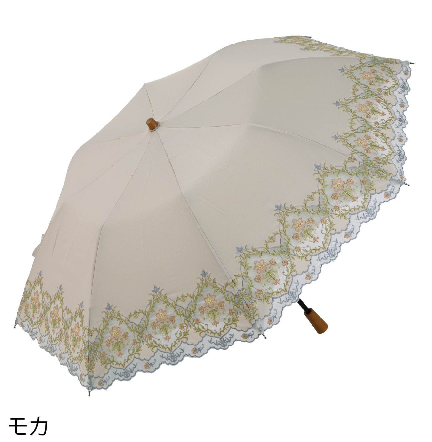 ダマスクオーガンジーカットワーク刺繍かわず張り晴雨兼用ショート折りたたみ日傘