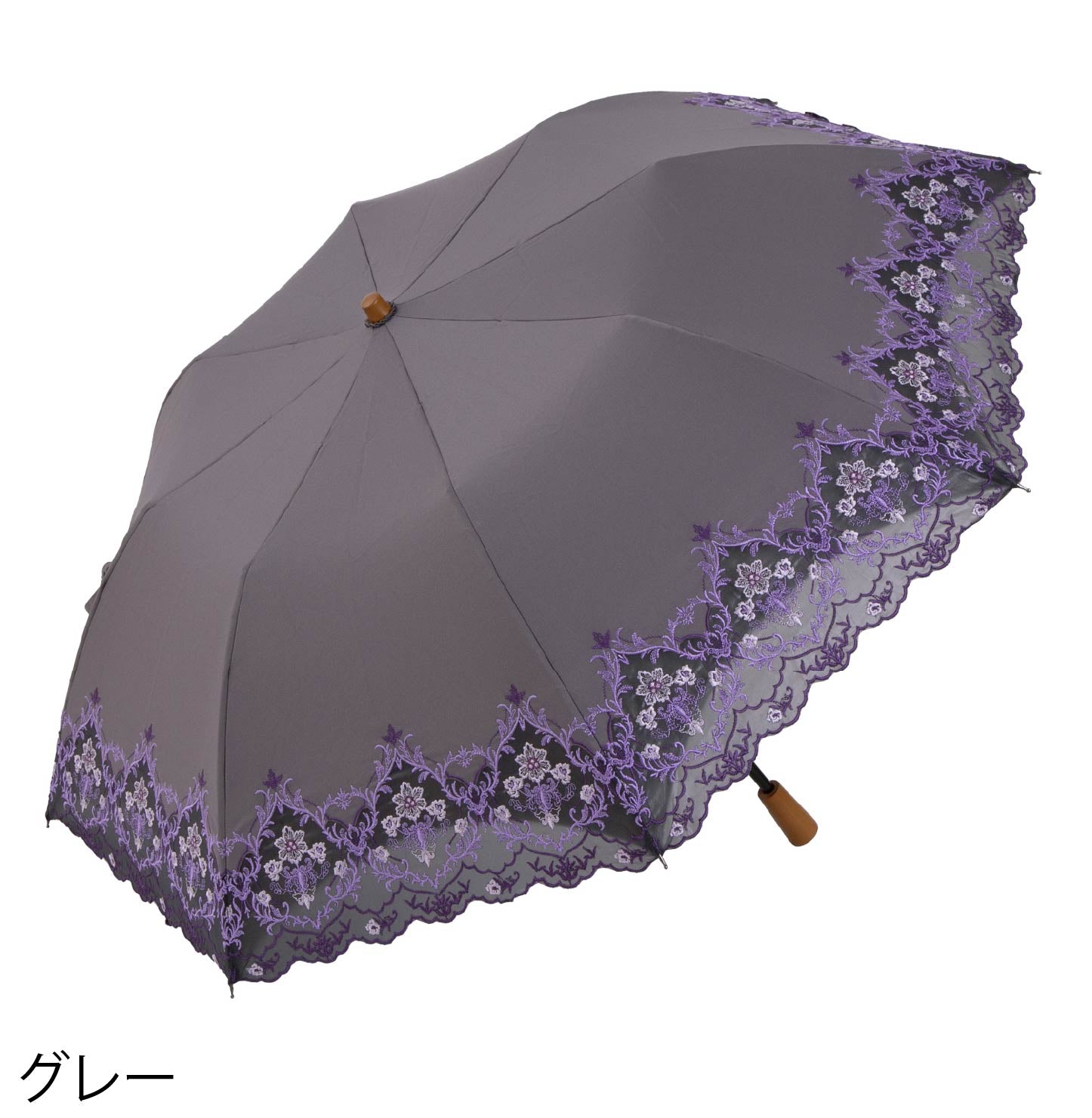 ダマスクオーガンジーカットワーク刺繍かわず張り晴雨兼用ショート折りたたみ日傘