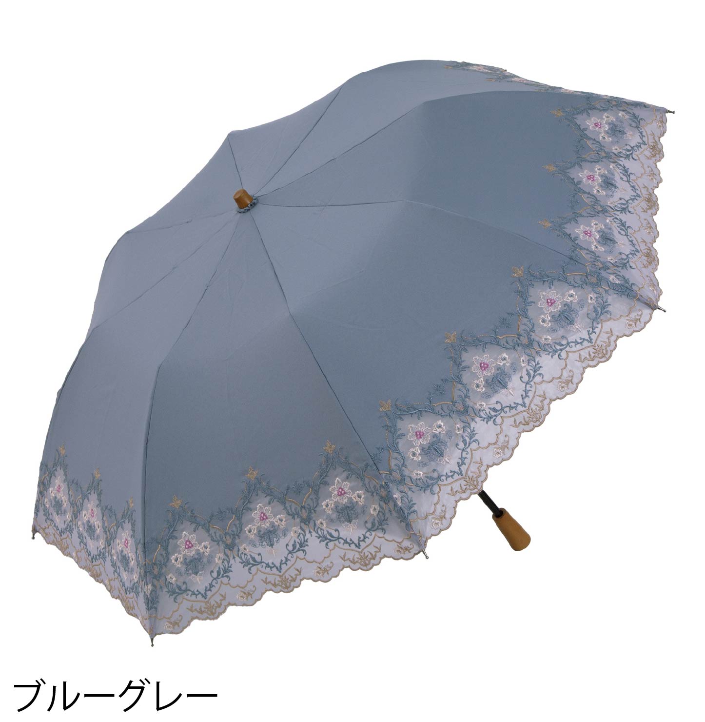 ダマスクオーガンジーカットワーク刺繍かわず張り晴雨兼用ショート折りたたみ日傘
