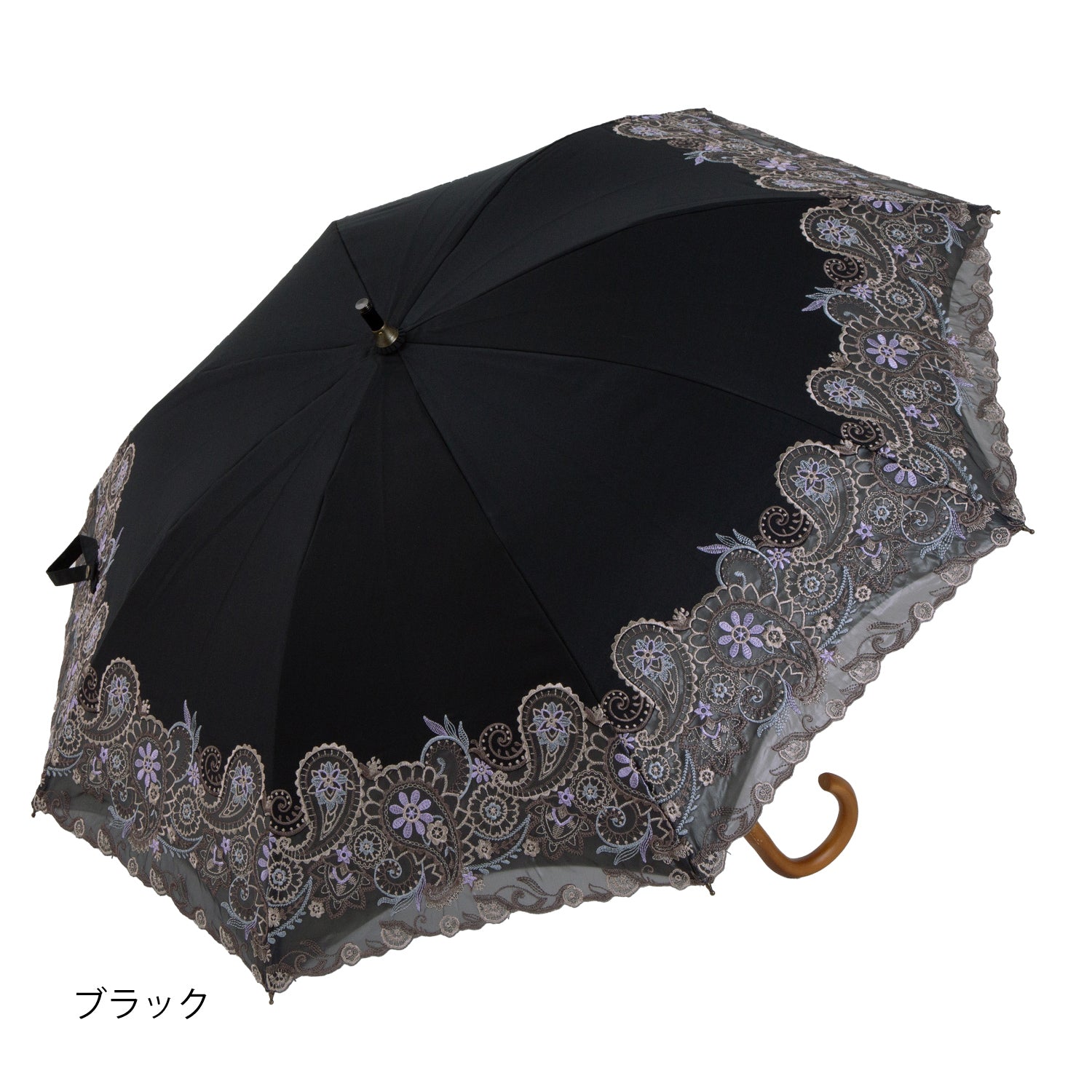 更紗ペイズリーオーガンジー カットワーク刺繍かわず張り 晴雨兼用ショート長日傘