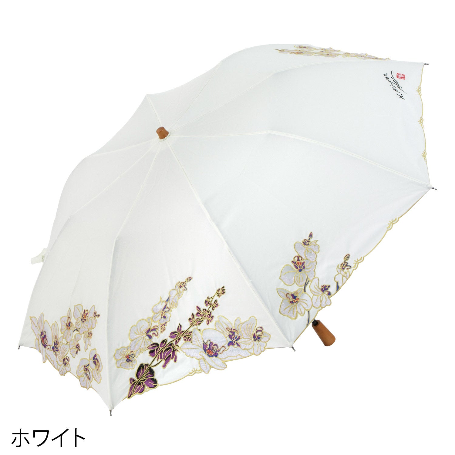キーヤン 胡蝶蘭オーガンジーカットワーク刺繍 かわず張り 晴雨兼用ショート折日傘