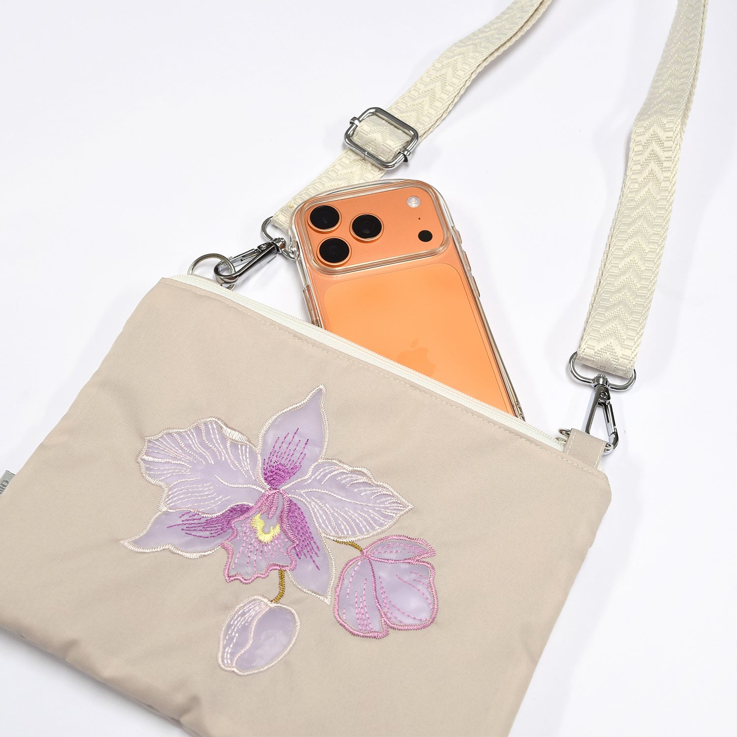 蘭花オーガンジー刺繍 防水・撥水サコッシュ
