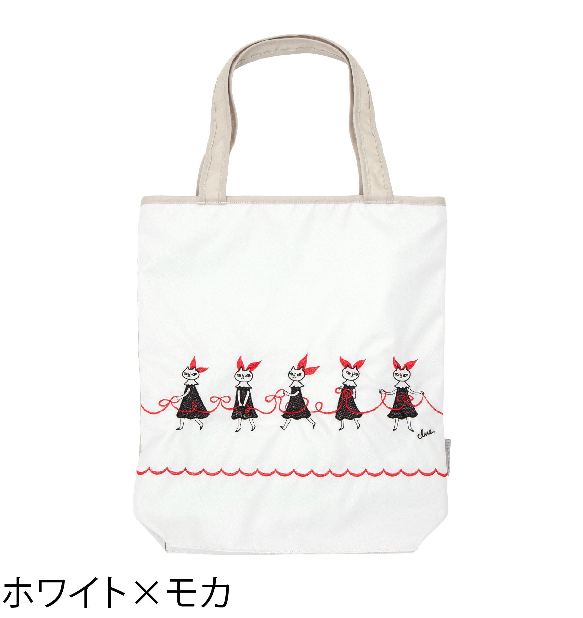 clue.「リボン猫」刺繍 防水・撥水トートバッグ
