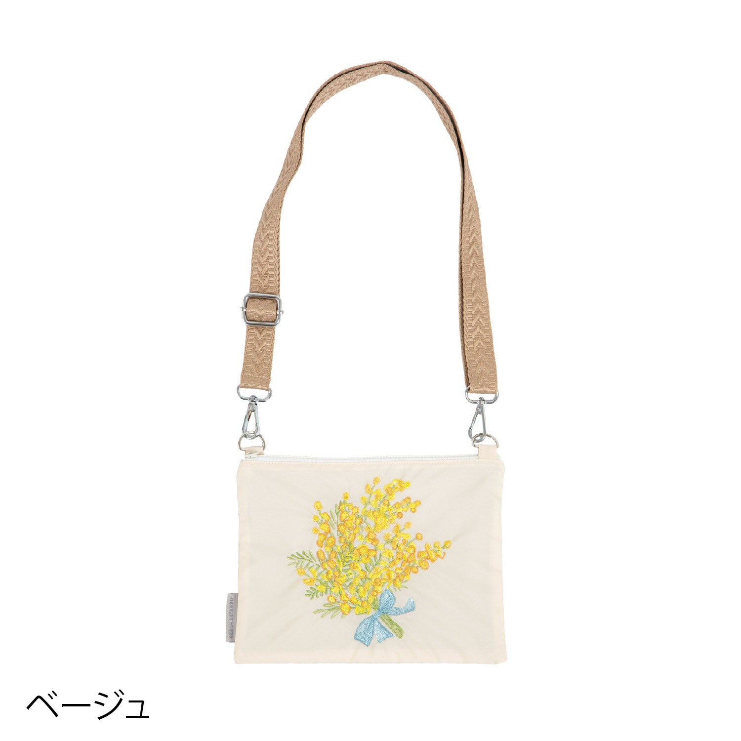 ミモザ刺繍 防水・撥水サコッシュ