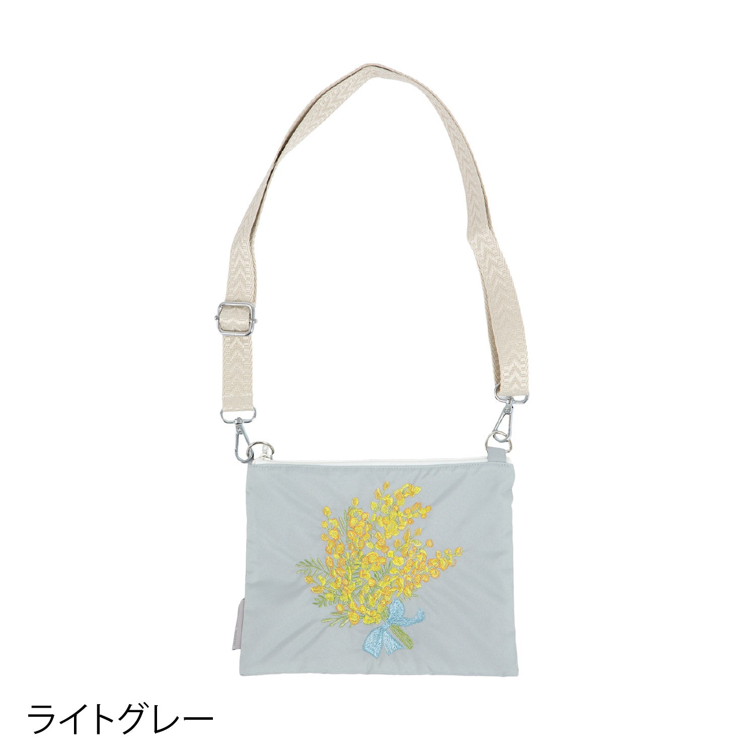 ミモザ刺繍 防水・撥水サコッシュ