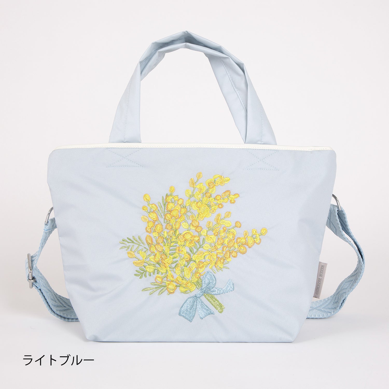 ミモザ刺繍 防水・撥水 2WAYショルダートートバッグ